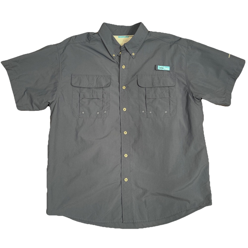 LOT Tuna XL Men's Fishing Shirts Short Sleeved Button Up Blue & Rust‎ Color Vent
